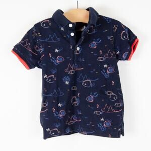 Mayoral Sea World Printed Collared Pique Cotton Polo Shirt Navy Blue Baby Sz 18m